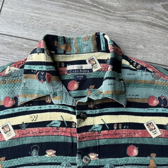 Casa Moda  Fruit Print Short Sleeve Hawaii Button Down Shirt Size M - Picture 5 of 12